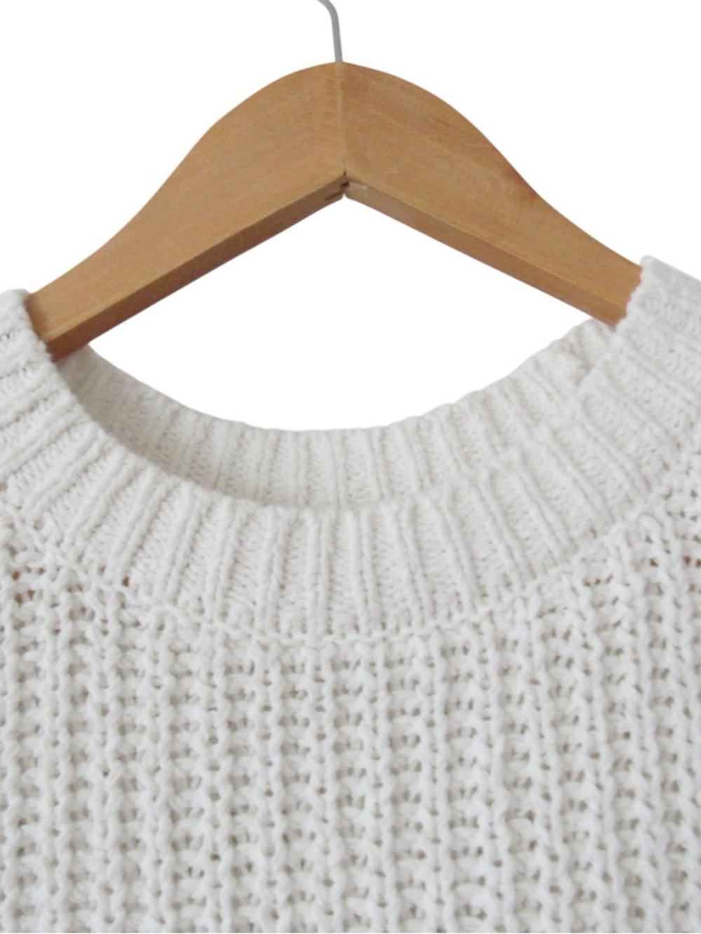 Abercrombie Fitch Easy Shaker Sweater Tank Large White Chunky Knit Ribbed Trim - Picture 3 of 9